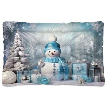 Imagem de KEEPREAL Cama de Natal para cães com boneco de neve, cama retangular confortável para animais de estimação, cama ultra macia e calmante para cães pequenos e médios, 45,7 x 61 cm (113)