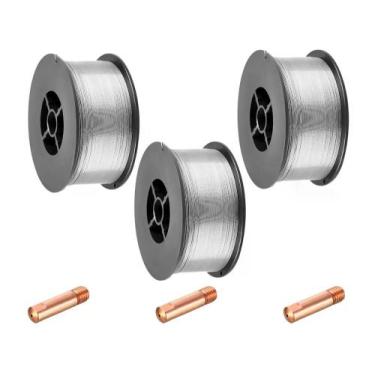 Imagem de Kit 3 Arames Solda Mig Revestido Uso Sem Gás 0,8mm E71T-SG Rolo 1kg - 