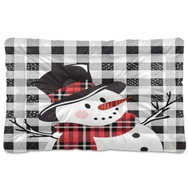 Imagem de ATTX Cama para cães e gatos com padrões de boneco de neve de Natal - Cama retangular ultra macia e confortável para animais de estimação para cães e gatos pequenos, 61 x 45 cm (386)