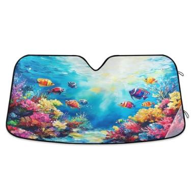 Imagem de SEHANY Para-brisa de carro colorido de recifes de corais e peixes, para-sol para mulheres, pára-brisa frontal dobrável, bloqueia raios UV, mantém o veículo fresco, para-sol de carro para caminhão SUV