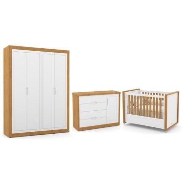 Imagem de Dormitório Tutto New 4 Portas, Cômoda 1 Porta, Berço Branco Soft-freijó - Matic Móveis