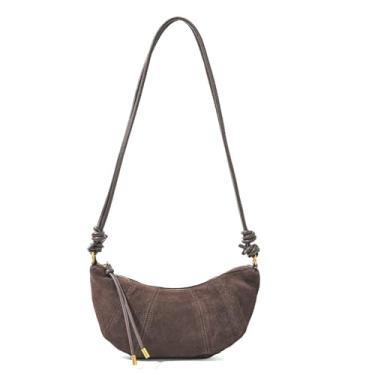 Imagem de Pequena bolsa tiracolo feminina de couro legítimo, bolsas crescentes, bolsa Hobo, alça de ombro ajustável, Marrom café, Small