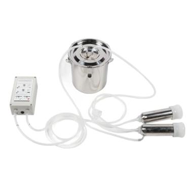 Imagem de Generic Máquina de Ordenha a Vácuo de Pulsação de Cabra, 3L Portátil Ordenha de Gado Máquina de de Vaca Elétrica Balde de Aço Inoxidável 2 Xícaras de Tetina para Cabra (#11)