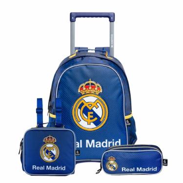 Imagem de Mochila de Rodas Real Madrid Lancheira Térmica Estojo Duplo