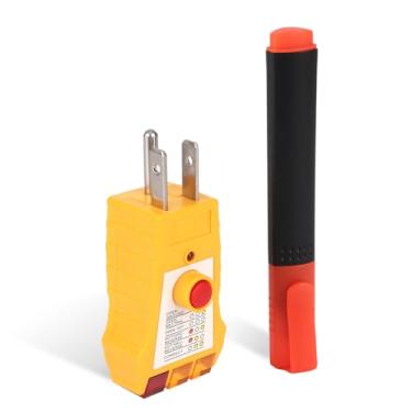 Imagem de Kit Teste de Aterramento, Inspeção GFCI Testador de Tomada com Caneta Teste Condutividade Ferramenta Continuidade Tomada para Tapetes Lençóis Fronhas (Tomada Padrão Americana)