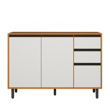 Imagem de Balcão de Cozinha Ravena com Tampo 120cm 3 Portas 2 Gavetas - Poliman,