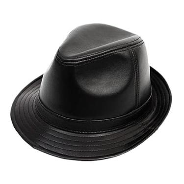 Imagem de Chapéu de Jazz de Couro para Homens Mulheres Clássico Outono Inverno Unissex Retro Trilby Chapéu Chapéu (Preto-M