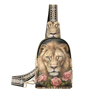 Imagem de CEBUGI Bolsa tiracolo feminina Lion Rose pequena de couro, pochete transversal para trilhas, viagens ao ar livre