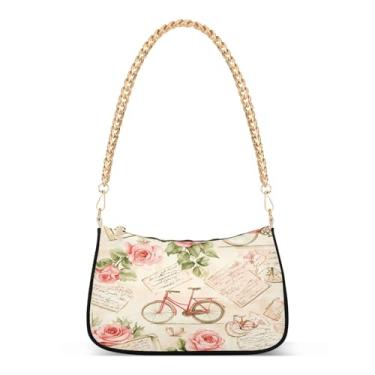 Imagem de CEBUGI Bolsas transversais femininas bolsa de ombro vintage parisiense cartões postais bolsas bolsa clutch elegante com alça de corrente