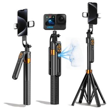 Imagem de Tripé de bastão de selfie com rastreamento automático de rosto de 70 polegadas, rotação de 360°, suporte extensível para selfies, gravação de vídeo para iPhone, câmera aplicada ao TIK-Tok (preto)