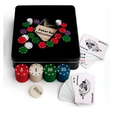 Imagem de Kit de Poker Completo 100 Fichas 2 Baralhos com Botão Dealer - Seven
