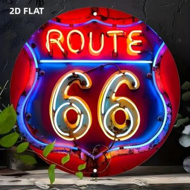 Imagem de Placa De Neon Vintage Route 66 Redonda Em Alumínio Para Decoração De P