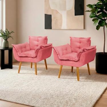 Imagem de Kit 2 Poltronas Alice Para Sala Decorativas Cadeiras Confortáveis Para Sala De Espera Recepção Consultório Escritório Manicure Pé Castanho - Clique & Decore (Rosê)