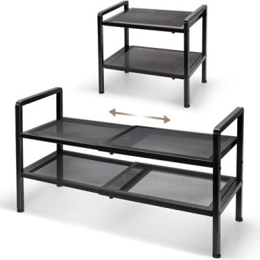 Imagem de Varhomax Sapateira expansível para entrada, organizador de sapatos ajustável de 2 níveis, prateleira de armazenamento de metal preto resistente para armário, apartamento, dormitório, espaços pequenos