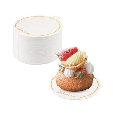 Imagem de Diakey Pacote com 50 mini tábuas de bolo de folha dourada, pratos de sobremesa de papelão de 4 pol/9 cm, bandeja circular de base de bolo para mousse, cupcake, chocolate, festa de casamento, redonda