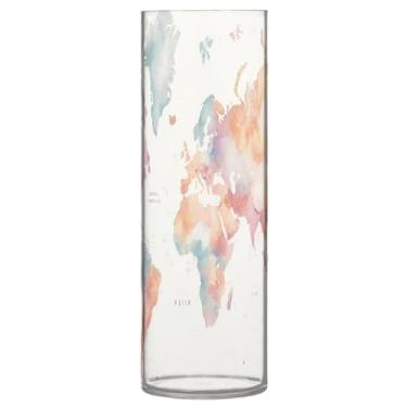 Imagem de JUZIHAI Vaso de flores com mapa do mundo 9,9 cm x 30 cm cilindro de plástico moderno vaso de flores para centro de mesa de casamento decoração de casa