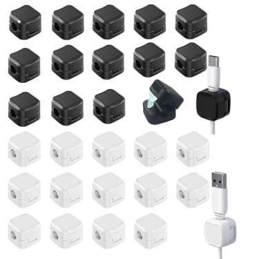 Imagem de Organizador de cabos com 30 clipes de cabo, suporte autoadesivo para mesa de cabeceira de parede, sistema de gerenciamento de cabos de dados de carregamento USB pegajoso para painel de carro