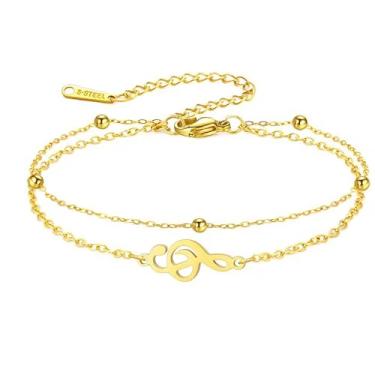 Imagem de Pulseira de corrente de elos musicais para mulheres e homens de aço inoxidável delicado piano clave de agudos amuleto empilhável ajustável em camadas pulseiras joias modernas presente de aniversário