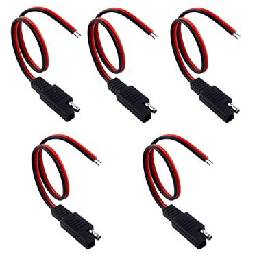 Imagem de WMYCONGCONG 5 peças de cabo de extensão automotivo SAE, conector rápido, plugue de desconexão SAE de 2 pinos, cabo de extensão automotivo 18AWG 300 mm