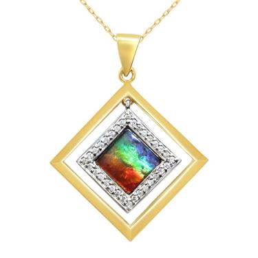 Imagem de Designed by Ellen Pingente de colar de amolite AAA -10 x 10 mm Gema - Conjunto de 3 cores em ouro 14k, Dourado, Amolite