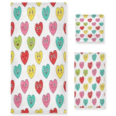 Imagem de Wassud Rainbow Cute Hearts Conjunto de 3 toalhas de banho para dia dos namorados, toalhas super macias e absorventes para banheiro, toalhas de banho de secagem rápida, toalha de banho para academia