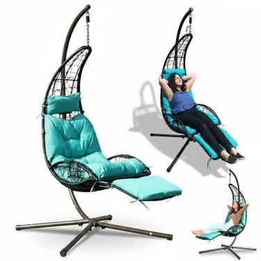 Imagem de Cadeira Balanço Espreguiçadeira Meia Lua Piscina Area Lazer Jardim Varanda Quintal Acolchoada Confortavel Suporte Copo