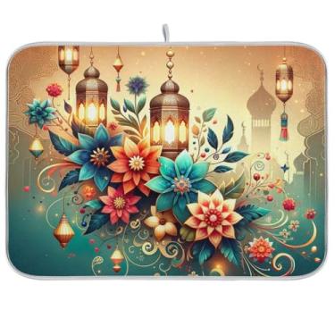 Imagem de Lanterns Tapete de secagem de pratos de flores coloridas 40,6 cm x 45,7 cm, tapete de café de secagem rápida, reversível, tapete de cozinha para bancada