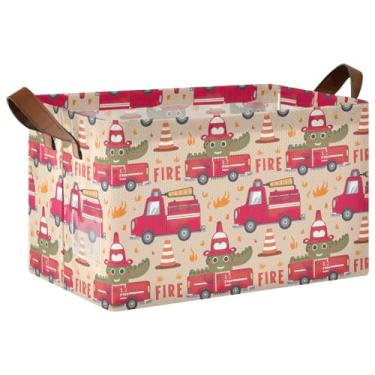 Imagem de Caixas de armazenamento de roupas de caminhões de bombeiros de crocodilo com alças, caixas de armazenamento de prateleira grande para armazenamento e organização de quarto 17 x 29 x 25 cm, 1 pacote