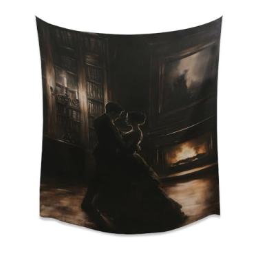 Imagem de Biblioteca Dark Academia Tapeçaria Casal Romântico Vitoriano Bookish Reading Nook Decoração de Parede Quarto Sala Estudo Estética Tecido Arte Aconchegante Casa Branco 152 x 203 cm