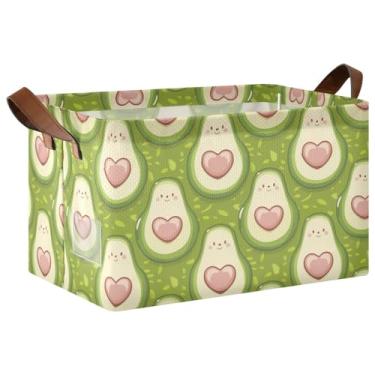 Imagem de Caixas de armazenamento decorativas verdes de corações de abacate com alças, cesta grande para armazenamento e organização do quarto 17 x 29 x 25 cm, 1 pacote