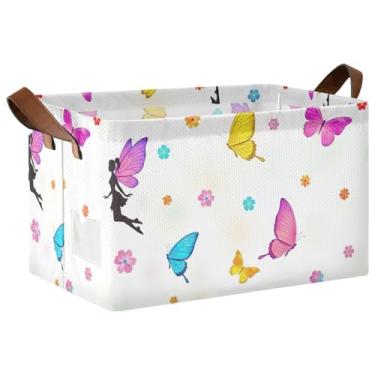 Imagem de Organizadores de brinquedos dobráveis e caixas de armazenamento com alças, 43 x 29 x 25 cm, cestas de armazenamento com asas de borboleta, organizador de armário com 2 unidades