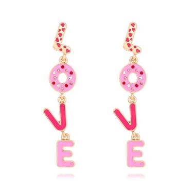 Imagem de WCRAZYE Brincos femininos com letras de amor, estilo punk, delicado, grande, longo, em formato de coração, com pingente, Long, Liga de aço, Sem pedra preciosa