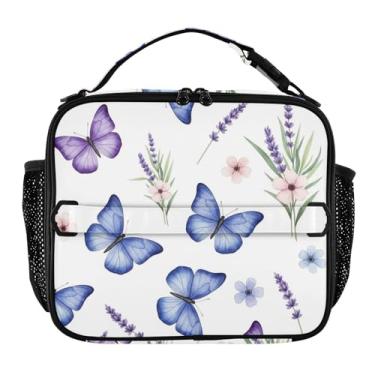 Imagem de Joisal Lancheira Aquarela Azul Roxo Borboletas para Mulheres Meninas Lancheira com Alça de Ombro Masculino Crianças Lancheira para Trabalho Adultos Engraçado Bonito Saco Térmico