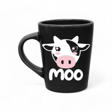 Imagem de Caneca de Porcelana Preta com Estampa Vaquinha Moo, 270ml, 9cm Altura