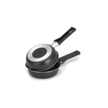 Imagem de Frigideira Dupla Hamburgueira e Omeleteira Antiaderente, Alumínio, 14cm, Preto, Cabo Baquelite, 25x4cm