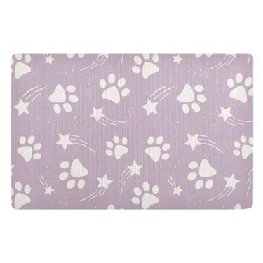 Imagem de Tapete absorvente roxo e branco com estrelas de pata, tapete de varanda frontal, decoração de entrada