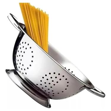 Imagem de Escorredor de Massas Aço Inox 24cm com Alças Laterais – Ideal para Macarrão, Arroz e Legumes