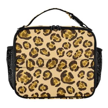 Imagem de Lancheira de leopardo dourada para mulheres, meninas, lancheira com alça de ombro, masculina, infantil, lancheira para trabalho, meninos, estampa animal, bolsa térmica