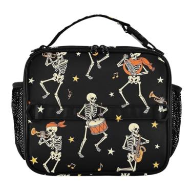 Imagem de Joisal Lancheira preta com esqueletos fofos, musicais, para mulheres, meninas, lancheira, masculina, infantil, lancheira para trabalho, bolsa térmica térmica para escola