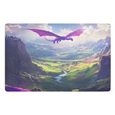 Imagem de Tapete de porta pequeno roxo Dragon Valley 81 cm x 50 cm Tapete de boas-vindas engraçado antiderrapante para entrada externa pátio varanda