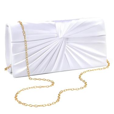Imagem de XquiziFit Bolsa clutch feminina de cetim torcido para noite formal para festas de casamento e coquetéis, Branco