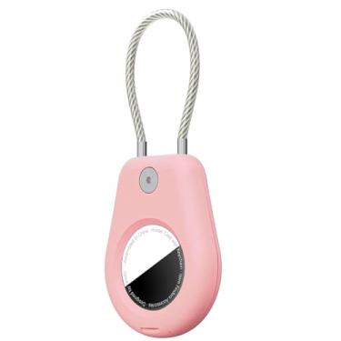 Imagem de [1-Park] Suporte para chaveiro AirTag com cabo de arame, capa segura para bloqueio de etiqueta de ar, chaveiro protetor para AirTag, acessório para chaves, bagagem, mochilas, rosa