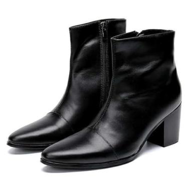 Imagem de Santimon Botas masculinas casuais de couro envernizado Chelsea botas sociais com zíper na lateral cano médio para homens, Preto, B, 40