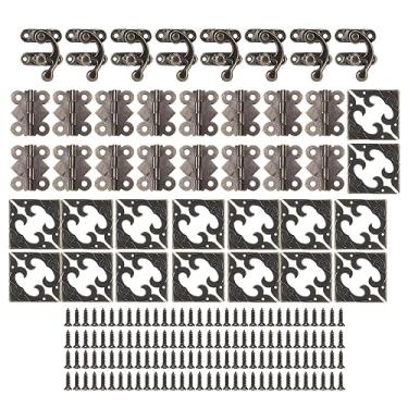 Imagem de Alomejor Dobradiças para Caixa de Joias, Kit de Ferragens de Ferro retrô Com Fivela de Brilho de Bronze, Dobradiças e Protetores de Canto para Joias DIY, Decoração e Reparo de Caixa de