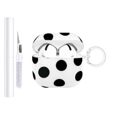 Imagem de AIIEKZ Capa compatível com AirPods 4, capa rígida de TPU com estampa fofa de bolinhas para AirPods 4ª geração com chaveiro de metal e kit de limpeza para meninas e mulheres (branco, bolinhas grandes)