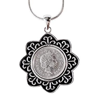 Imagem de Worldcoincufflinks - Pingente - folheado a ródio - 1998 pingente inglês de cinco pence - 22º aniversário