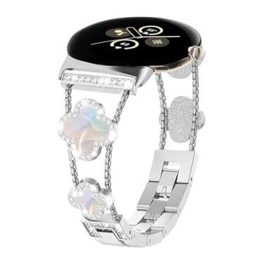 Imagem de Alociaga Pulseira de metal brilhante, compatível com Google Pixel Watch 3 de 41 mm/2/1, pulseira feminina de substituição para smartwatch Pixel Watch 3 de 41 mm/2/1