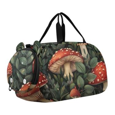 Imagem de Bolsa esportiva para meninos Highland Cow Pink Glasses Overnight Weekender Bolsa de viagem para meninas, cogumelos vermelhos retrô, Clássico