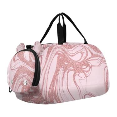 Imagem de Bolsa esportiva para meninos, alce, azul marinho, silhuetas de vida selvagem, bolsa de viagem noturna, bolsas de viagem para meninas, academia, bagagem infantil, Elegante rosa marmorizado rosa macio