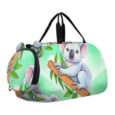 Imagem de Bolsa esportiva para meninos, bolsas noturnas, bolsas de viagem para meninas, bolsa esportiva fofa de desenho animado marrom corujas pretas, Lindas folhas verdes coalas, Clássico